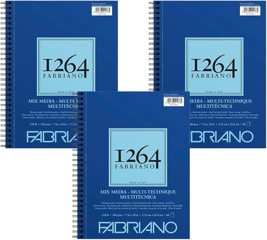 Fabriano 1264 Mixed Media Pad, 7" x 10", Spiral Bound, 110 lb., 3-Pack