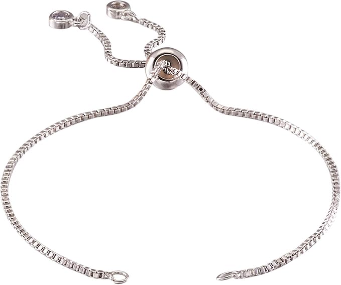 FASHEWELRY 10 Strands Adjustable Brass Bracelet Slider Extender Chains with Cubic Zirconia Ends 4-3/8" to 4-3/4"(110~120mm) Real Platinum Plated for DIY Jewelry Making