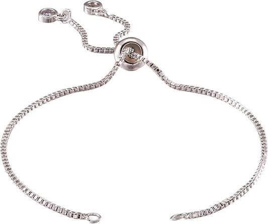 FASHEWELRY 10 Strands Adjustable Brass Bracelet Slider Extender Chains with Cubic Zirconia Ends 4-3/8" to 4-3/4"(110~120mm) Real Platinum Plated for DIY Jewelry Making