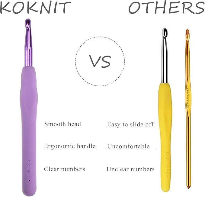 KOKNIT 12 PCS Crochet Hooks, Ergonomic Handle Crochet Hooks Set for Arthritic Hands, Comfortable Smooth Crochet Needles Extra Long Knitting Needles with Stitch Markers