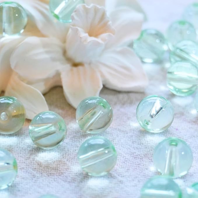 Jabrand 150pcs Beads Kit, 8mm Transparent Glass Beads Clear Round Crystal Beads for Bracelet Making Jewelry DIY Crafts Supplies (Green)