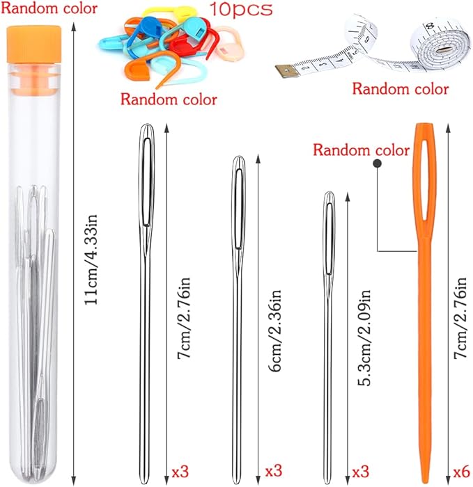 Knitting Needles Yarn Needles Large Eye Blunt Needles Plastic Needles with Tape Measure Stitch Markers Storage Box for DIY Handmade and Sewing