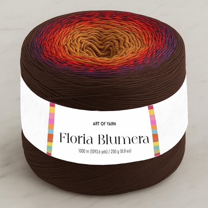 Floria Blumera Yarn 55% Cotton 45% Acrylic 1093.6 Yards Multicolor Gradient Yarn Cake for Knitting Crochet Spring Summer Ombre Rainbow Cotton Yarn for Flowers S.Fine 1 Sport-99265