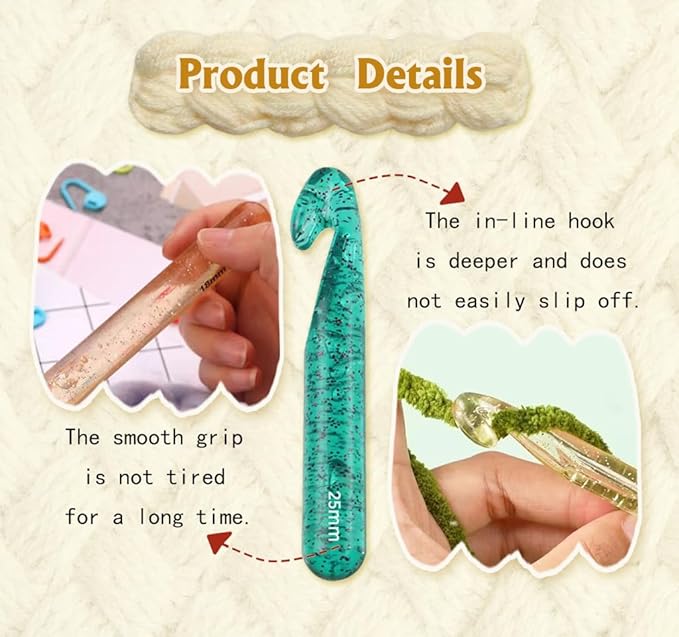 Tovyzalg Colorful Transparent Large Crochet Hooks, Crochet Hook Set with Case, Crochet Needles for Arthritic Hands, Ergonomic Knitting Giant Crochet Hooks for Knitting Yarn Carpet Scarf Wool Roving