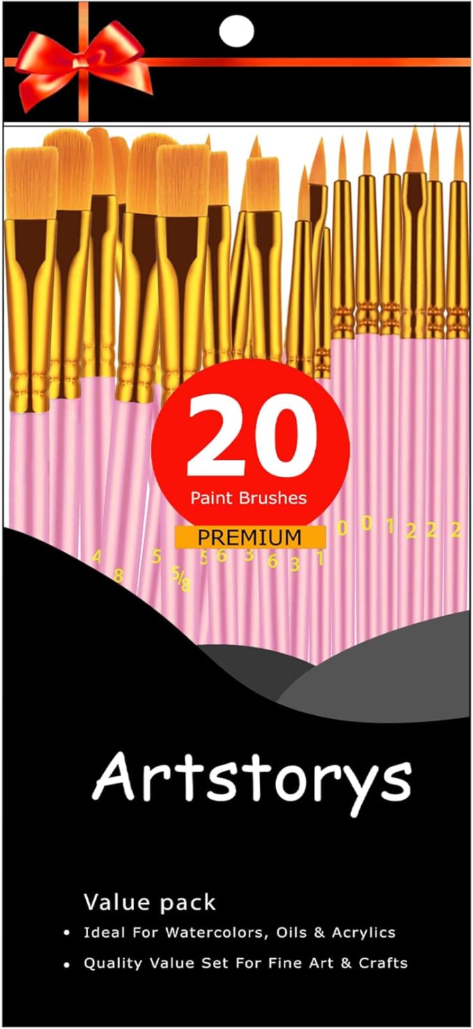 Paint Brushes Set, 20 Pcs Paint Brushes for Acrylic Painting, Oil Watercolor Acrylic Paint Brush, Artist Paintbrushes for Body Face Rock Canvas, Adult Drawing Arts Crafts Supplies, Blush