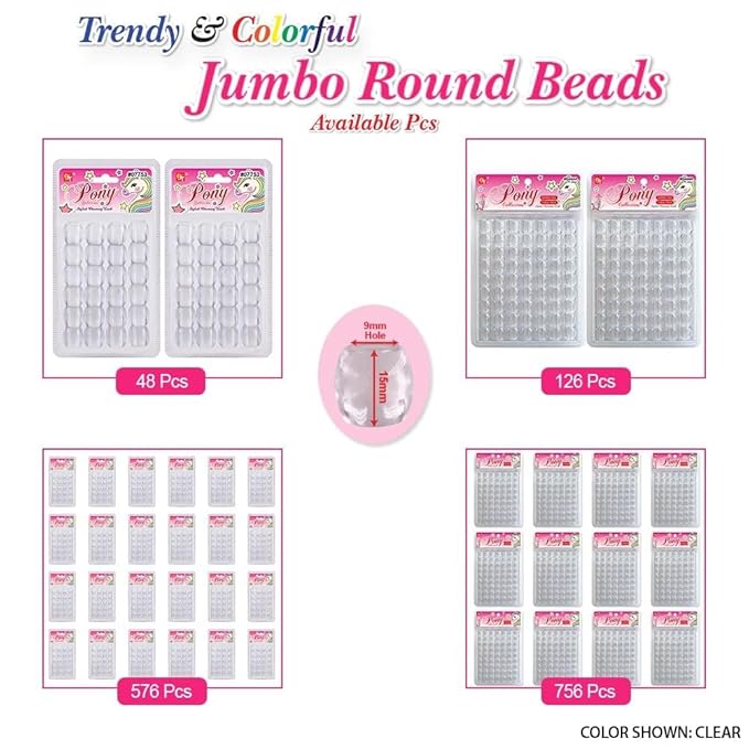 126 Pcs Beads Jewelry Making Kit DIY Hair Braiding Bracelet Ornaments Crafts Jumbo Round Pony (Rainbow)