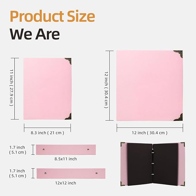 Vienrose DIY Scrapbook Photo Album Kit with Pens Tapes and Stickers 60 Pages Hardcover 8.5x11 Inches 3 Rings Removable Black Paper Scrapbooking Gift for Lover Friends Kids Wedding Valentine's Pink