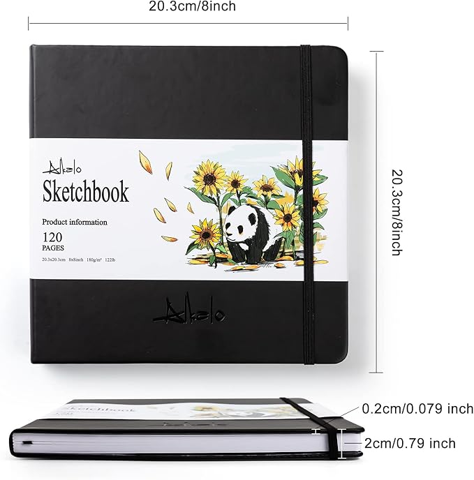Square Sketchbook for Drawing, 120 Pages Sketch Book, 122LB/180GSM Thick Paper, Mixed Media Sketchbook for Charcoal Pencil, Inks Pen, Colored Pencil, Acrylic Marker, Oil Pastel