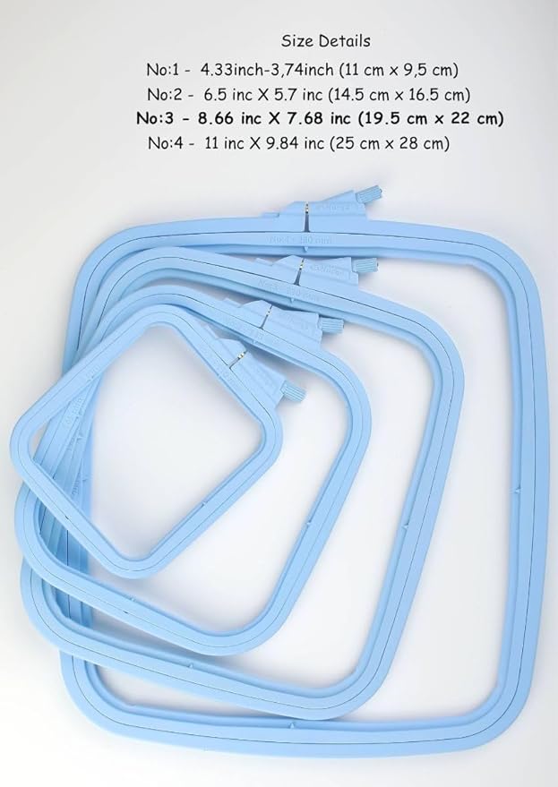 nurge square embroidery hoop - plastic cross stitch frame for needlepoint & embroidery - adjustable craft hoop - blue - no:3 (medium)