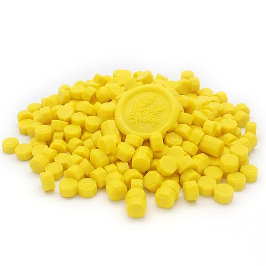 250pcs Wax Seal Beads Yellow, Andotopee Premium Sealing Wax Beads for Stamp Seals, Octagon Seal Stamp Pellets Refill Pack for Wedding Invitation, Letter Envelope, Scrapbook DIY Crafts (Yellow)