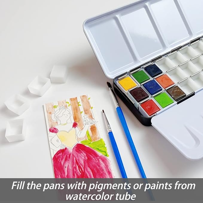 FCLUB Empty Watercolor Palette Paint Case - Medium Watercolor Tin Metal Box Tin with 36 Half Pans