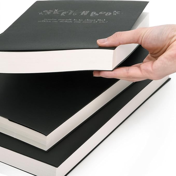 Elsjoy 3 Sizes Thick Black Sketchbook, A5/A4/B5 Blank Drawing Book Art Sketching Notebook for Painting, Watercolor, 128 Sheets/256 Pages Per Book, 100 GSM