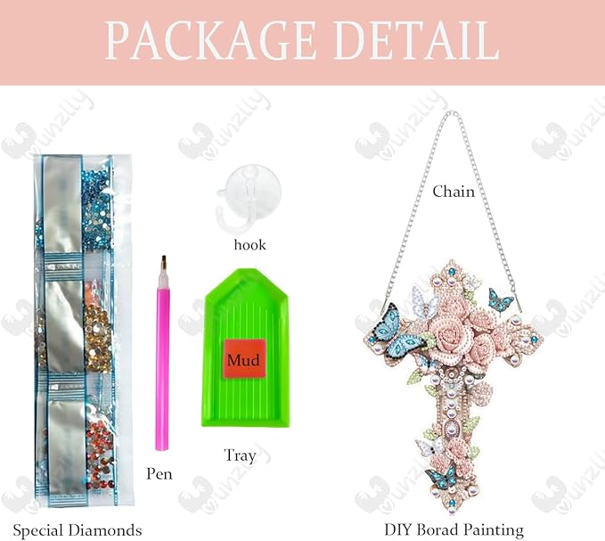 Yunzlly DIY Hanging Diamond Art Pendant Kit, Special Crystal Double Sided Diamonds Painting Ornament Kit for Adults, Acrylic Gem Painting Board for Window&Door&Wall (Cross)