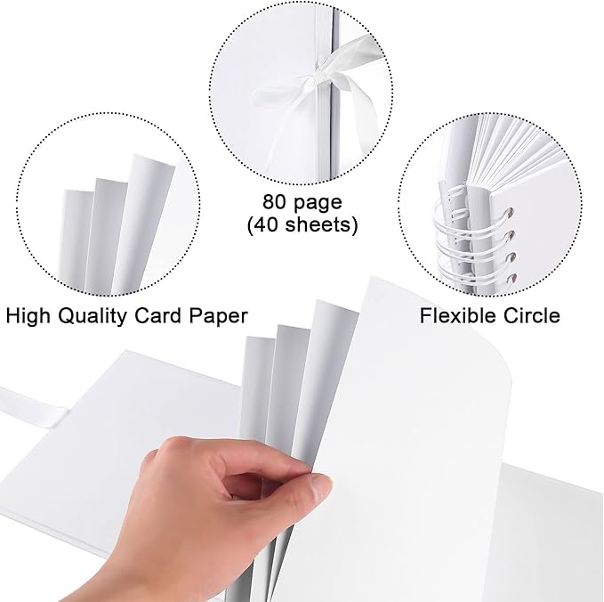Vienrose Scrapbook Album 80 Pages, DIY Photo Album with Accessories, White Kraft Paper Memory Book for Wedding, Birthday, Travel, Valentine, Mother’s Day, 11x8 Inches