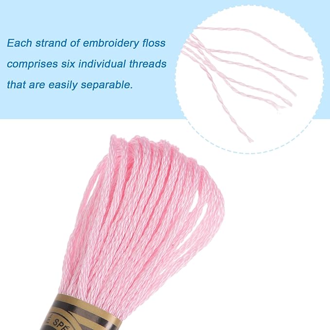HARFINGTON 12 Skeins Embroidery Floss 8m Each Egyptian Long Fiber Cotton Cross Stitch Thread 26S/2x6 for Embroidery Projects Bracelet, Pink