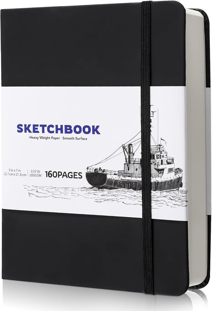 Hardcover Sketch Book, 110lb/180GSM Sketchbook for Drawing Painting, 160 Pages/80 Sheets Sketch Pad, 5×7 in Drawing Book Art Supplies for Teens, Adults, Artists