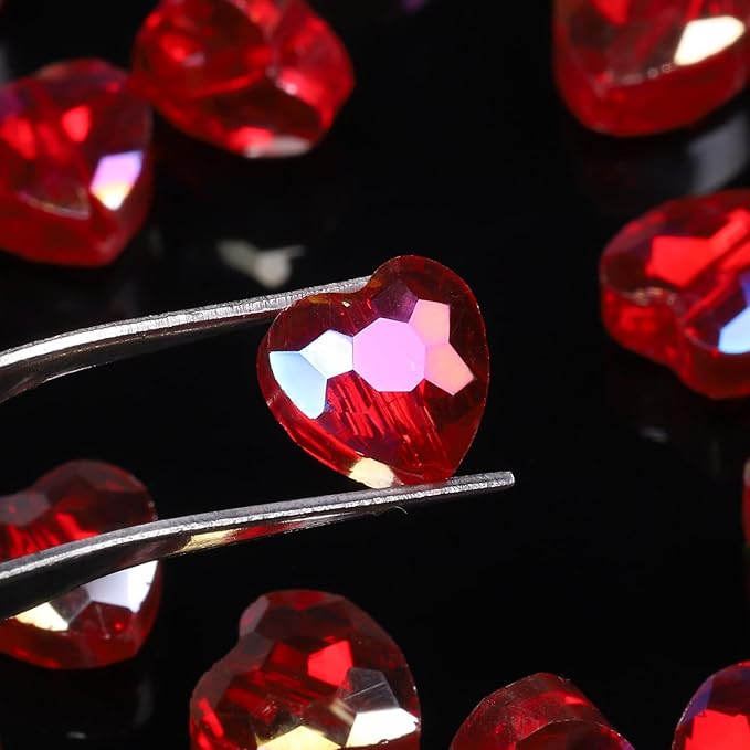 70pcs 8mm Valentine's Day AB Red Faceted Heart Beads for Jewelry Making Crystal Glass Beads for Bracelets Necklace Crafts, Friendship Bracelet Kit, Love Gifts