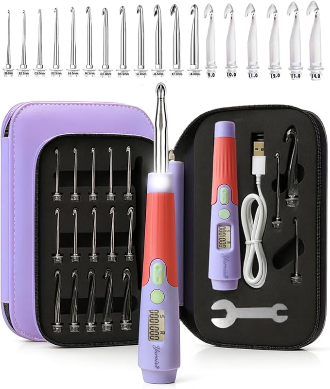 Yarniss Crochet Hooks with Counter 2.0mm-14.0mm,18 Size Digital Counting & Lighted Crochet Hooks Set with Case