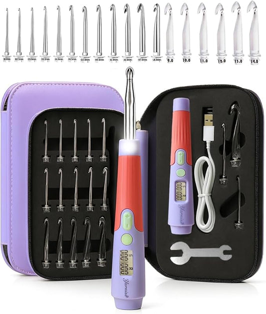 Yarniss Crochet Hooks with Counter 2.0mm-14.0mm,18 Size Digital Counting & Lighted Crochet Hooks Set with Case