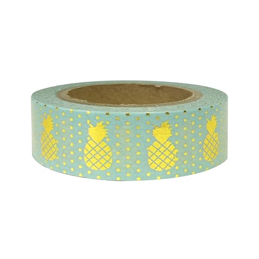 Wrapables Colorful Washi Masking Tape, Golden Pineapple Mint