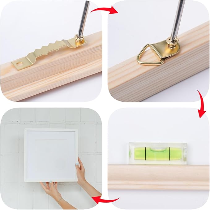 251Pcs Picture Hanging Kit, Include 50 Sawtooth Picture Hangers, 50 D Rings, 150 Screws and Bubble Level, Heavy Duty Picture Frame Hanging Hardware for Wall Artworks Frame Canvas Mounting