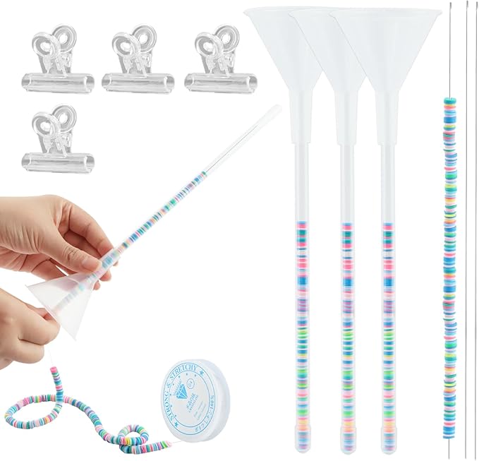 LVOERTUIG Beading Funnel, Clay Beads Bracelet Making Kit, 4 Pcs Beading Funnel Bead Bracelet Kit for Jewelry Making Clay Beads Bracelets Making with Beading Funnel, Beading Needles, Clip