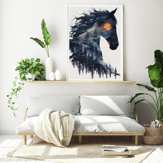 EIBEILI Diamond Art Kits for Adults, Forest Horse Diamond Painting Kits for Beginner Round 5D Full Drill Diamond Dots Crafts for Home Wall Decor Gifts 12x16 Inch