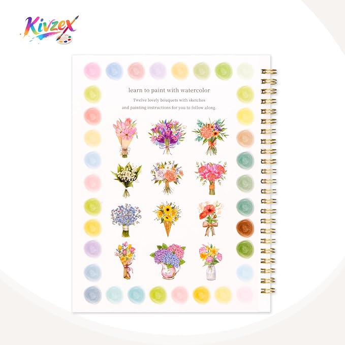 Watercolor Workbook for Adults, Beginner Friendly Watercolor Painting Kit Bouquet Water Coloring Book, Nature-Themed Practice Art Gift Water Color Paint Book with Palette and Brush