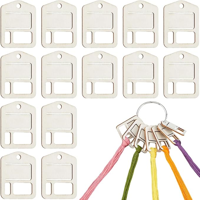GORGECRAFT 100Pcs Wood Floss Thread Embroidery Cross Stitch Chips Organization Wooden House Shape Floss Bobbins Board Card 2x1.6 Inch with Floss Ring for Cross Cotton Craft DIY Sewing Storage