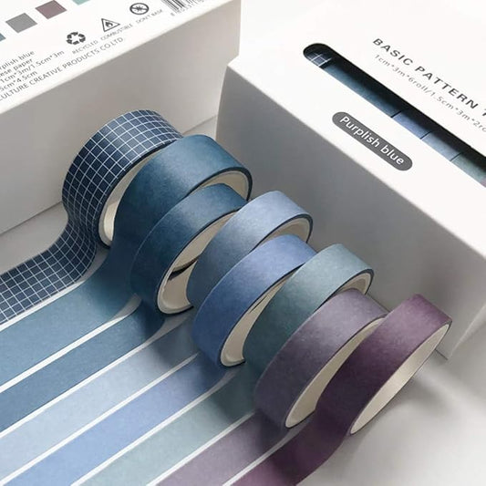 ZDOLAKIDS 8 Rolls Washi Tape Set Basic Solid Color Purplish Blue Adhesive Decoration Label for Journaling Scrapbooking Planner Journals DIY Art Crafts Letter Card Envelope Gift Box Sealing