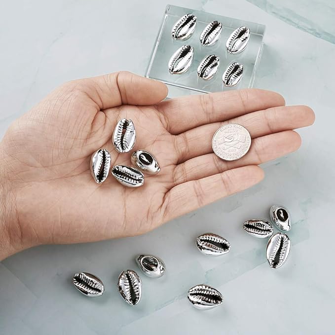 Cheriswelry 50pcs Platinum Electroplated Shell Beads Cowrie Shells Spiral Sea Shell Summer Beach Loose Spacer Beads for Bracelet Craft Jewelry Making Fish Tanks Home Decoration 15~20mm