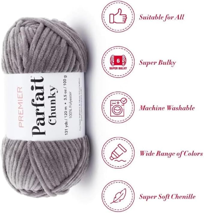 Premier Yarns Parfait Chunky Chenille Yarn 3.5 Oz 6 Super Bulky Weight 3 Pack Bundle with Bella's Stitch Place Holders (Seal)