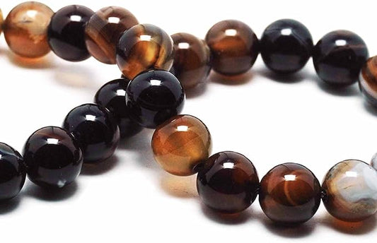 Natural Gemstone Beads for Jewelry Making - 8mm Stone Round Craft Beads for Bracelets(45-48pcs, Brown Striped Agate)