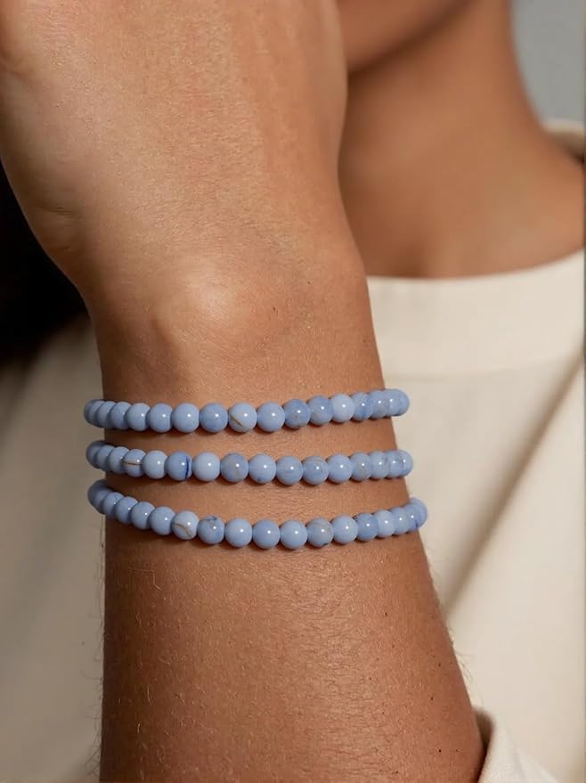 Stone Beads, 60pcs Blue Aquamarine Gemstone, 6mm Round Loose Beads for Jewelry Making, Bracelets, with Bag, String & Card