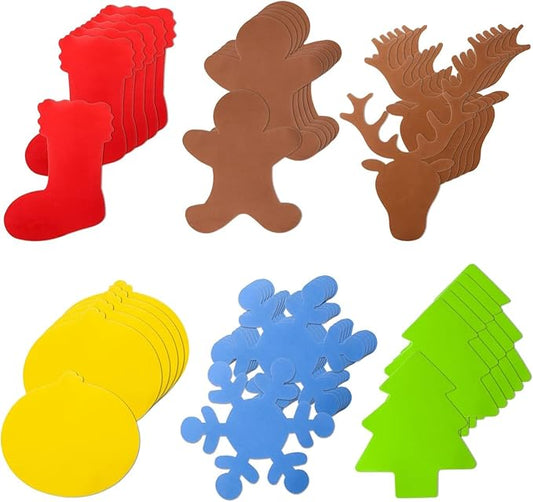 MixTeach 36 Pcs Foam Christmas Cutouts 7'' Christmas Tree Snowflake Elk Stocking Bell Gingerbread Man Shape Die Cuts Colorful Christmas Foam Cutouts for Christmas DIY Crafts Bulletin Board Decor
