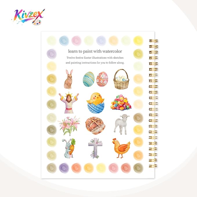 Easter Watercolor Workbook for Adults, Beginner Friendly Watercolor Painting Kit Bunny Eggs Water Coloring Book, Nature-Themed Practice Art Gift Water Color Paint Book with Palette and Brush
