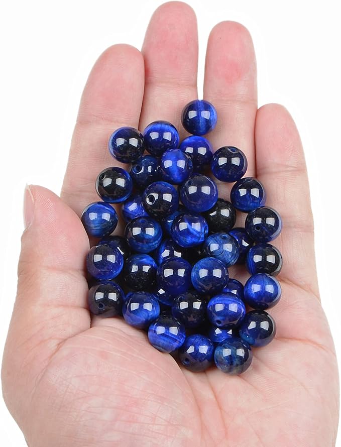 bymitel 90pcs crystal beads stone gemstone round energy healing loose beads with stretch cord for jewelry making bracelets anklets (blue tiger's eye, 10mm 90pcs)