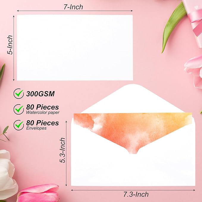 PATIKIL 30 Sets Pure Cotton Watercolor Cards 140lb/300 GSM Postcards Right Corners with Envelopes for Art Painting Creative Thank Notes, 5x7 Inch