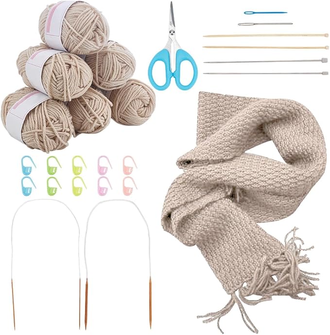 WEBEEDY Scarf Knitting Kit Complete Knitting Starter Kit for Adults, Learn to Knit Scarf Set with Yarn, Knit Needles, Detailed Video Tutorial for Beginners Craft Set Supplies