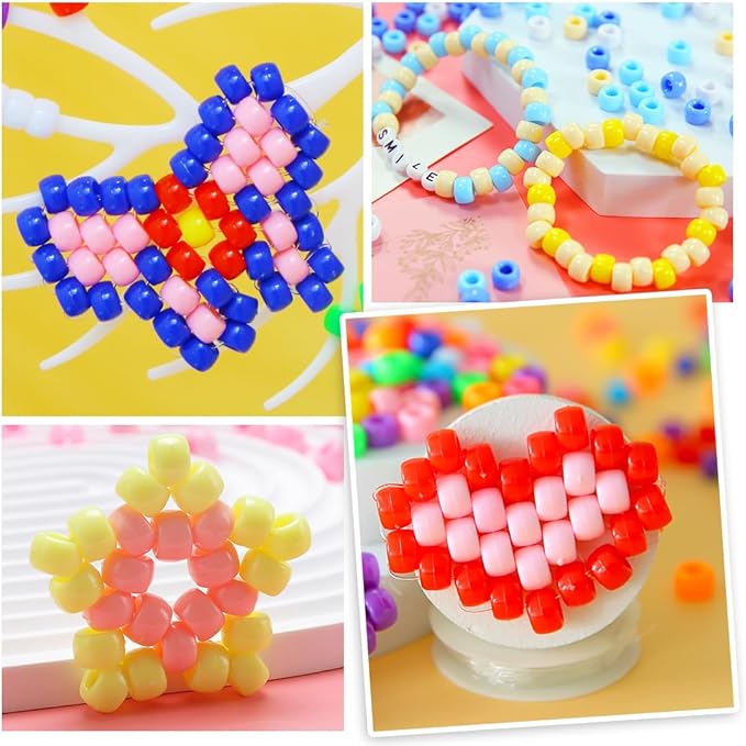 iooleem blue solid & glitter bulk pony beads - 4000pc kit for friendship bracelets & jewelry making, easy storage