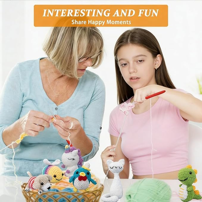 Crochet Kit for Beginners – 6 PCS Crochet Animal Kit, Knitting Beginners Kit with Step by Step Videos, Yarn, Crochet Hook, Great Birthday Holiday Gift (Knitting Kit 2)
