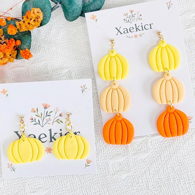 Xaekicr 2PCS Pumpkin Polymer Clay Cutters Set – Clay Earring Cutters for Fall Jewelry Making, Halloween Pumpkin Shape Clay Tools and Polymer Clay Molds