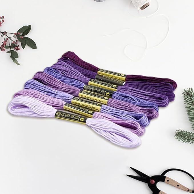 16 Skeins 131 Yards Embroidery Thread Friendship Bracelets String Cross Stitch Threads Cotton Floss Yarn DIY 6 Ply 1.2mm for Making Sewing Needlework Knitting Stitching Craft Supply Purple