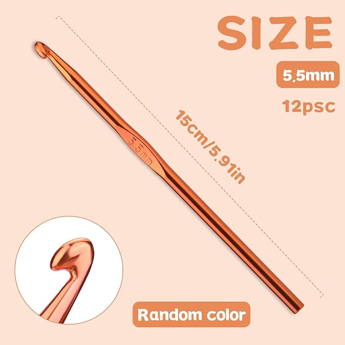UzecPk 12PCS 5.5mm Aluminum Crochet Hooks, Size I (Size 9) Crochet Hook, Metal Crochet Needles Crochet Hooks Bulk for arn Craft Beginners Women Adults