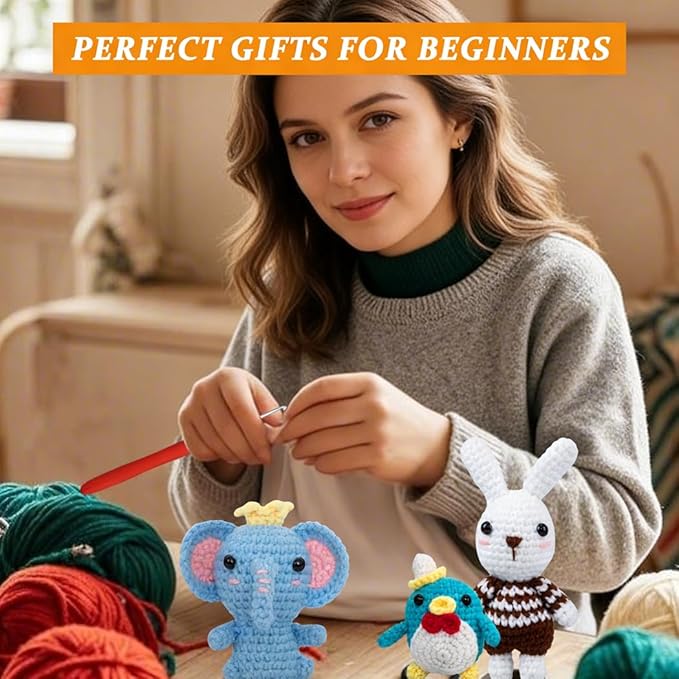 Crochet Animal Kit – 6 PCS Crochet Kit for Beginners, Knitting Kit with Step by Step Videos, Yarn, Crochet Hook, Knitting Kit for Beginners, Great Birthday Holiday Gift (Crochet 2)