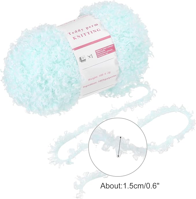 MECCANIXITY 1 Skeins Eyelash Yarn Fur Soft Fluffy Chunky Polyester Yarn Fuzzy Water Blue for Crocheting Knit DIY Clothes Bag - 55Yard/50m, 3.53oz