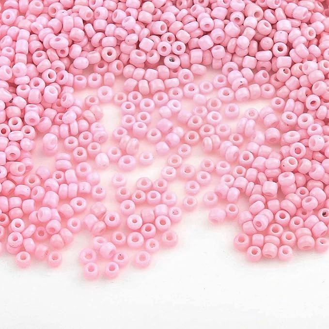Perlin Glass Seed Beads 2mm 11/0 Round Mini Small Pony Beads 6500pcs for Making Earrings Bracelets Pendants Waist Jewelry DIY Handmade Opaque Color Kit (Pink)