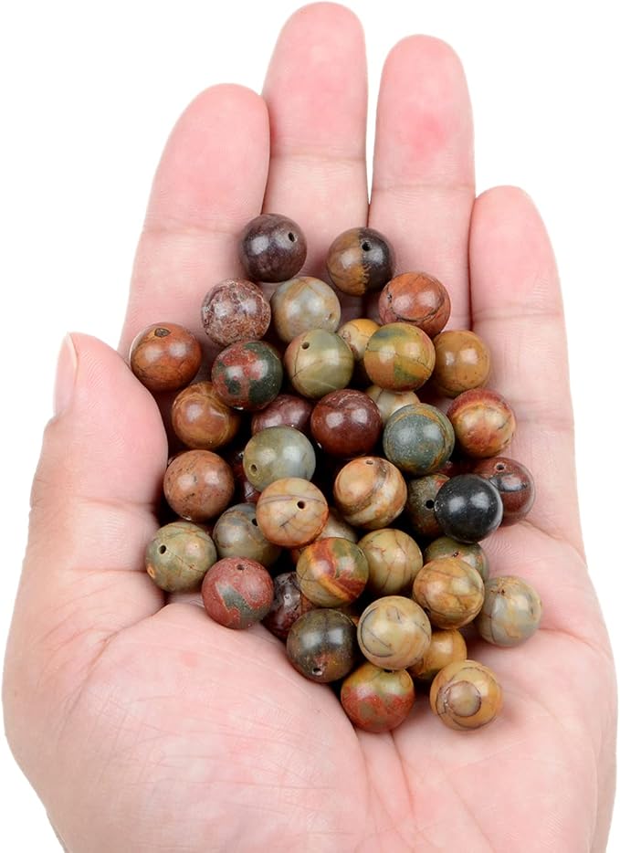 bymitel 90pcs natural crystal beads stone gemstone round energy healing loose beads with stretch cord for jewelry making bracelets anklets (picasso, 10mm 90pcs)