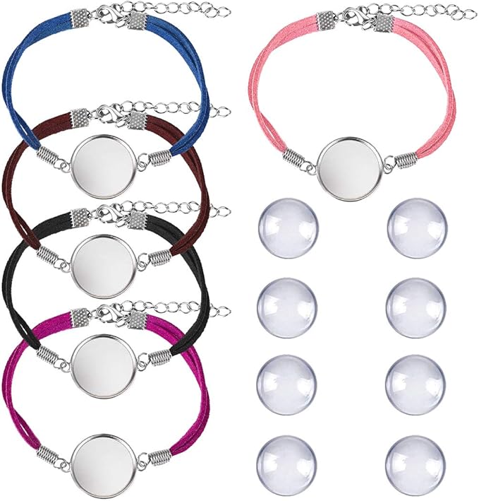DROLE 40Pcs Bracelet Bezel Settings for Jewelry Making-20Pcs 20mm Silver Color Jewelry Bezel Base Round Cabochon Bezel Tray Blank Bangles Bracelets with 20mm Clear Glass Cabochons Mutil