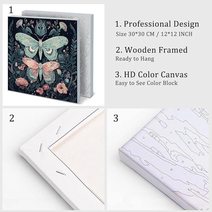 Natuyalo Framed Paint by Numbers on Canvas Butterflies in Jungle Acrylic Paint by Numbers Kits for Adults Beginner Animals Pictures Painting Kits Ideal Gift Home Wall Decor 12x12 Inch